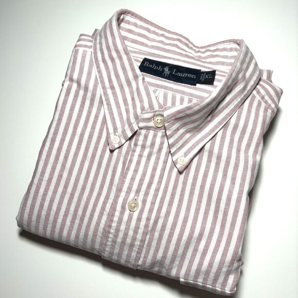 Ralph Lauren Pink White Stripped Men's Xl Pocket Long Sleeve Button Down Shirt - Picture 2 of 8
